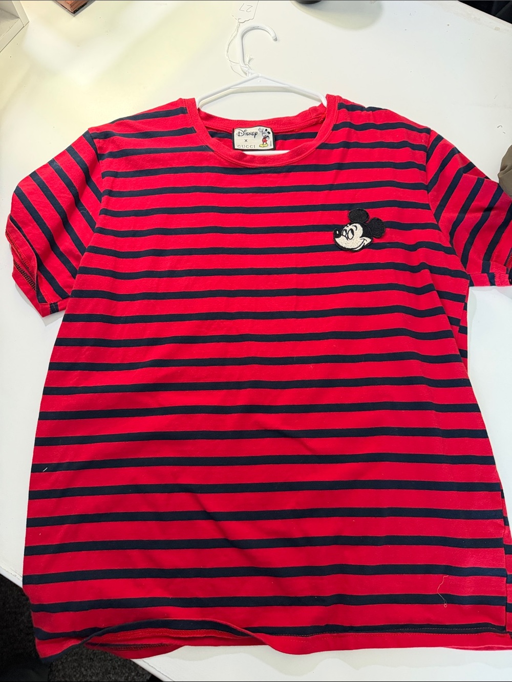 Gucci Disney Red & Black Striped T‑Shirt with Mickey Patch